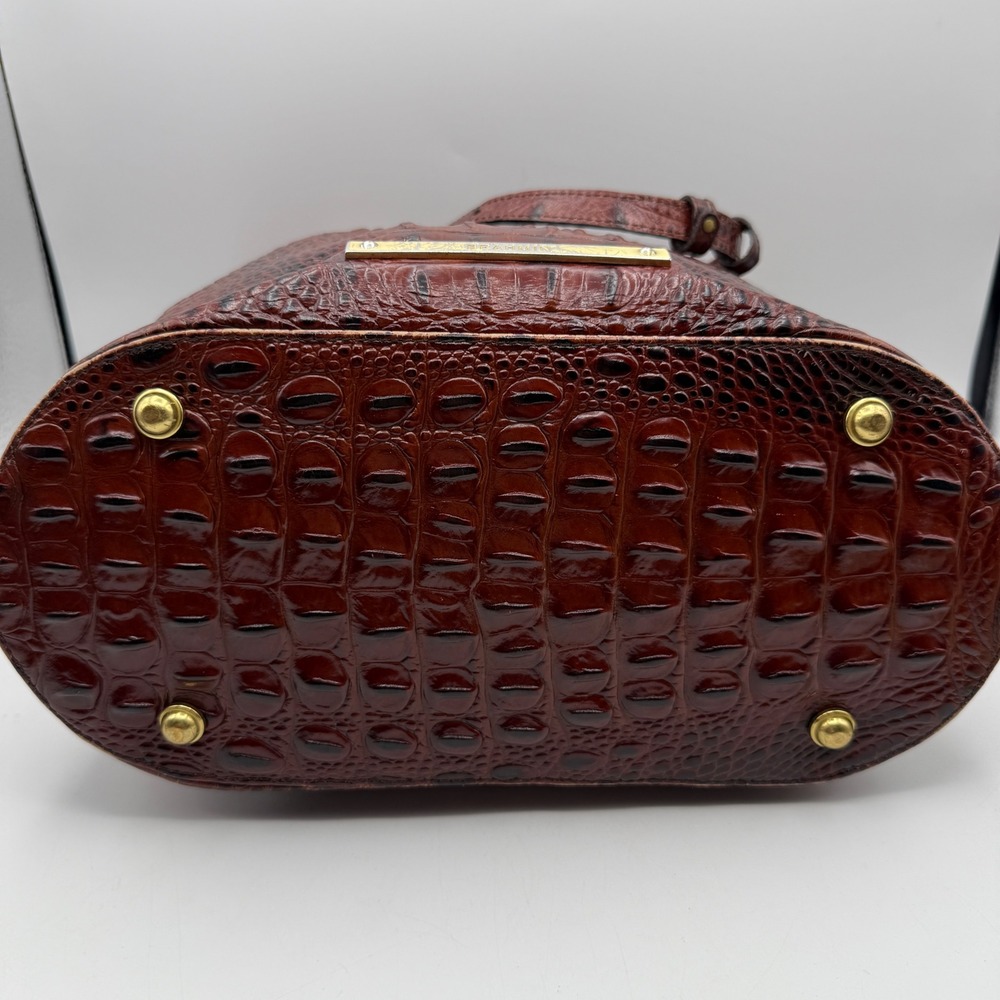 Brahmin Croc Embossed Leather Tote Bucket Bag Brown Chestnut Gold Hardware - Picture 9 of 11